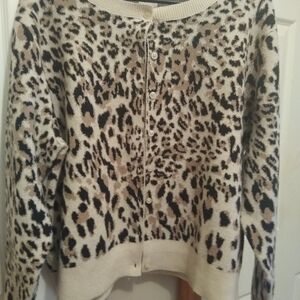 a new day Animal Print Cardigan - Black and Brown on Cream/ Cropped